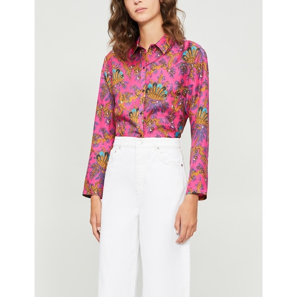 NWOT Sandro Printed Silk-Twill Shirt - Picture 2 of 5